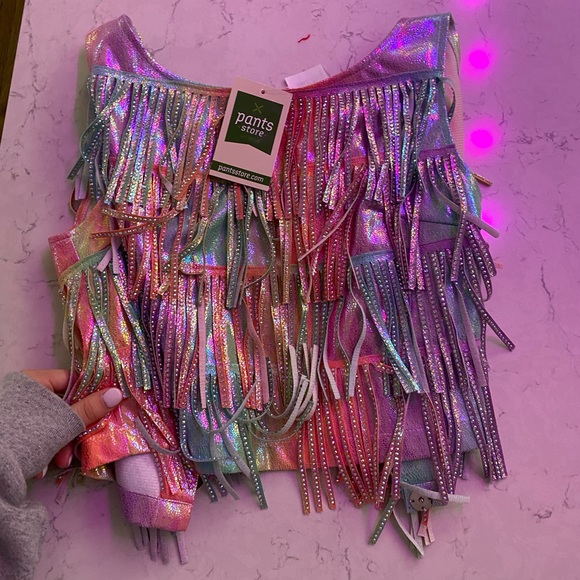 Queen of sparkles space cowgirl leather crop tank top fringe glit… - Picture 1 of 7